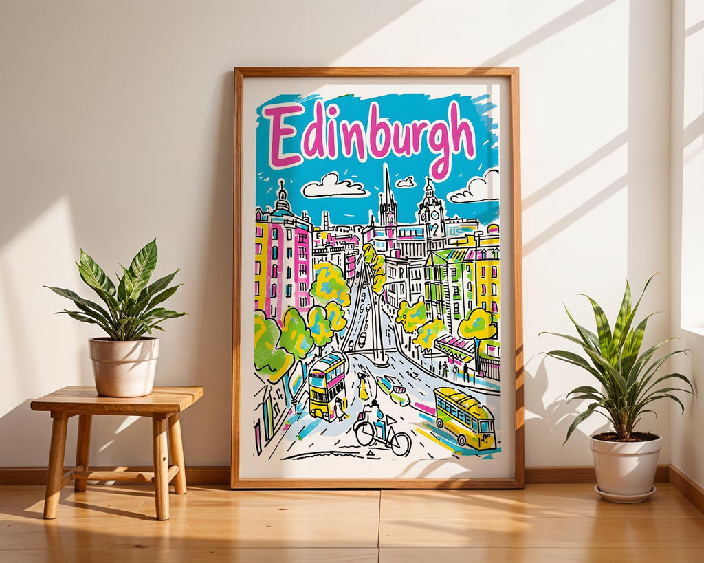 Edinburgh Scotland Poster | Colorful Hand-Drawn Cityscape Travel Print wall art print, modern home decor, unframed artwork by Nomad & Nest