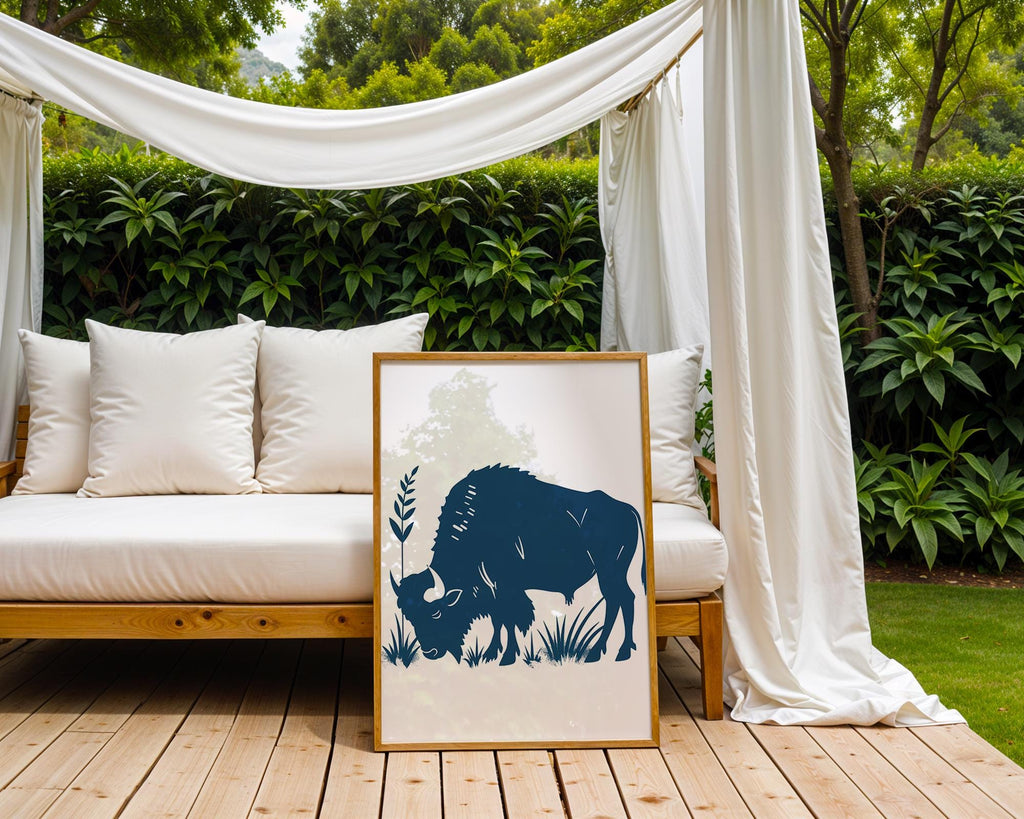 Majestic Buffalo Illustration Print, Rustic Wildlife Poster wall art print, modern home decor, unframed artwork by Nomad & Nest