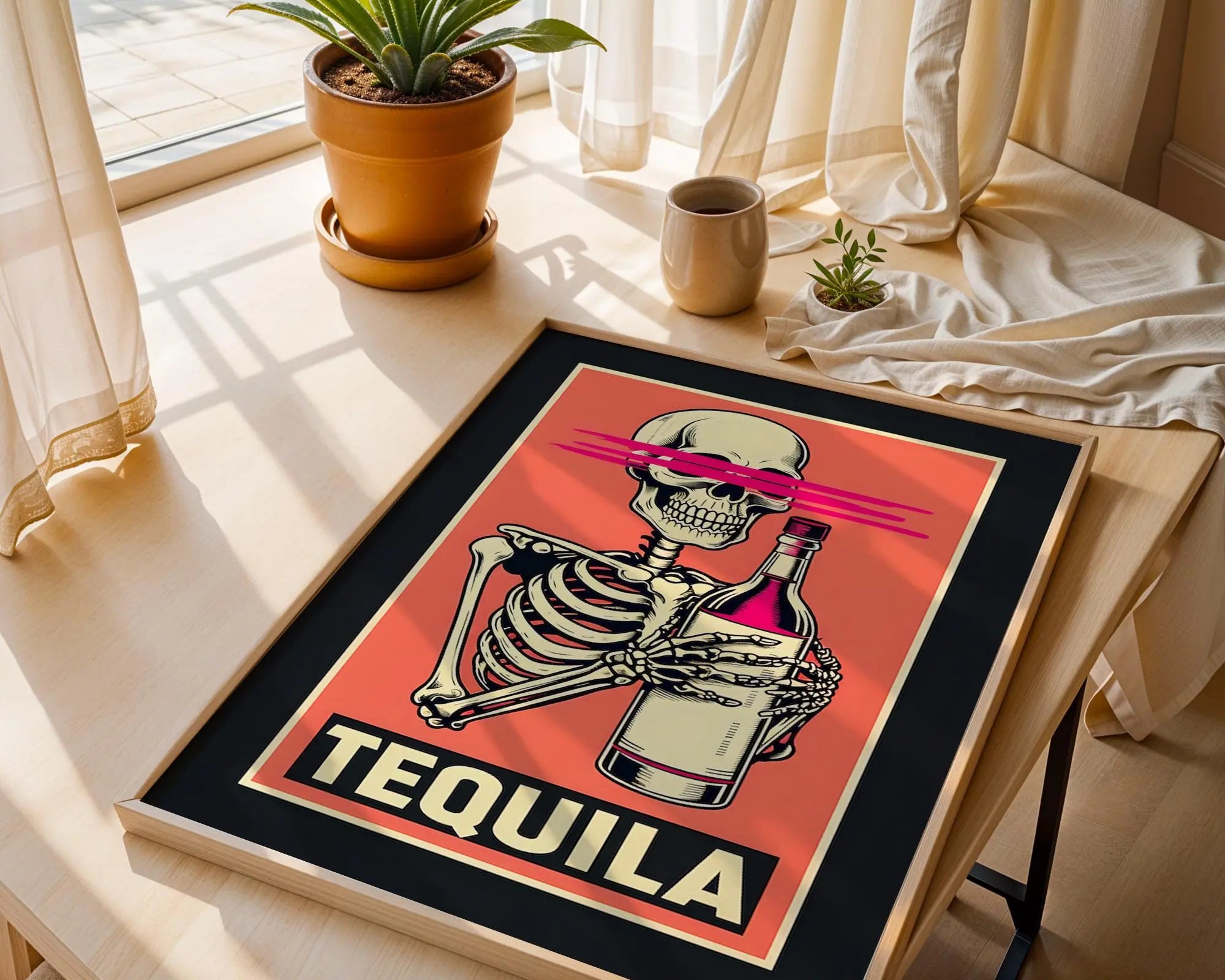Positive Emotion | Tequila Skeleton Wall Art | Funny Drinking Poster | Bold Retro Bar Decor wall art print, modern home decor, unframed artwork by Nomad & Nest