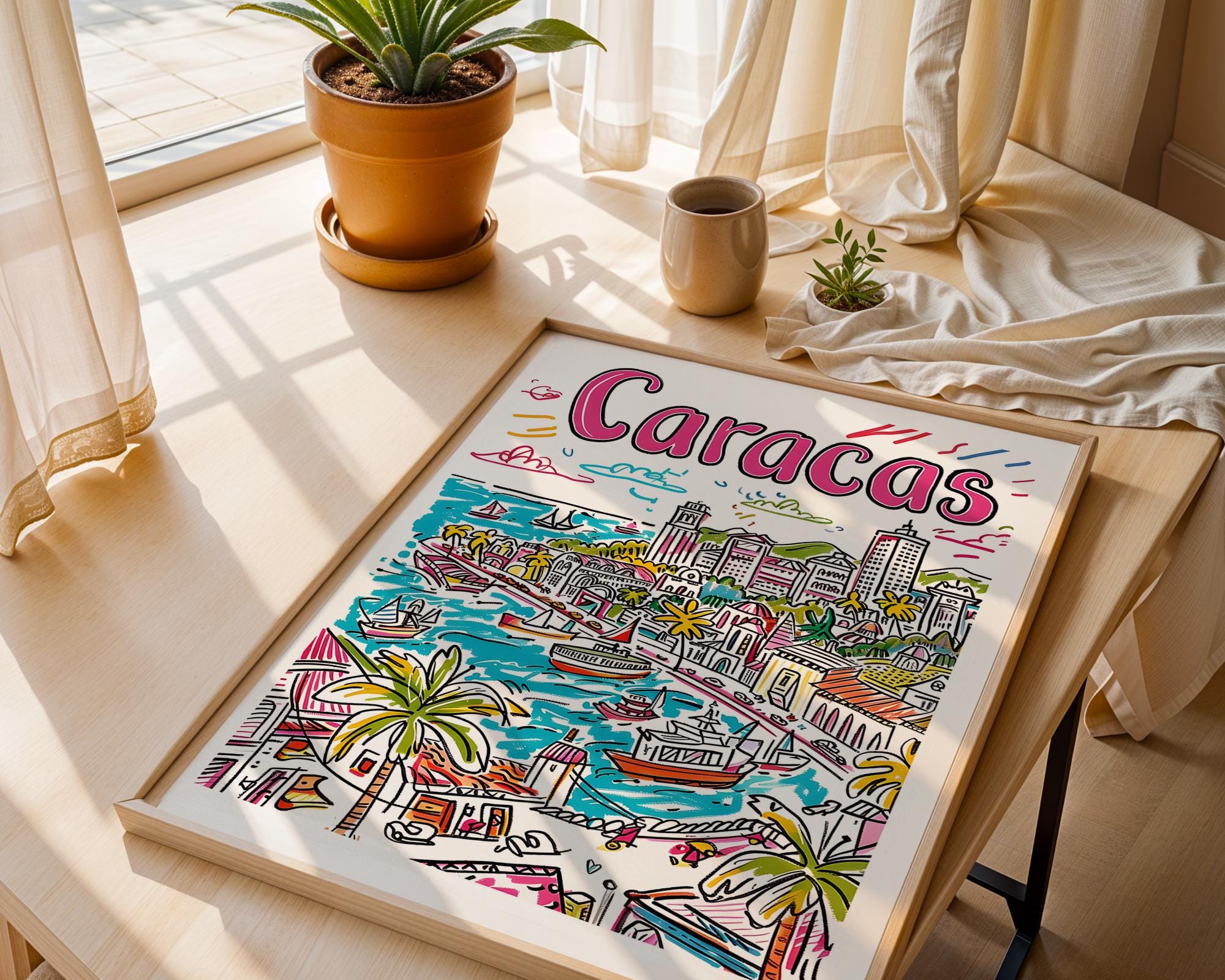 Caracas Venezuela Print | Colorful Cityscape Travel Poster wall art print, modern home decor, unframed artwork by Nomad & Nest