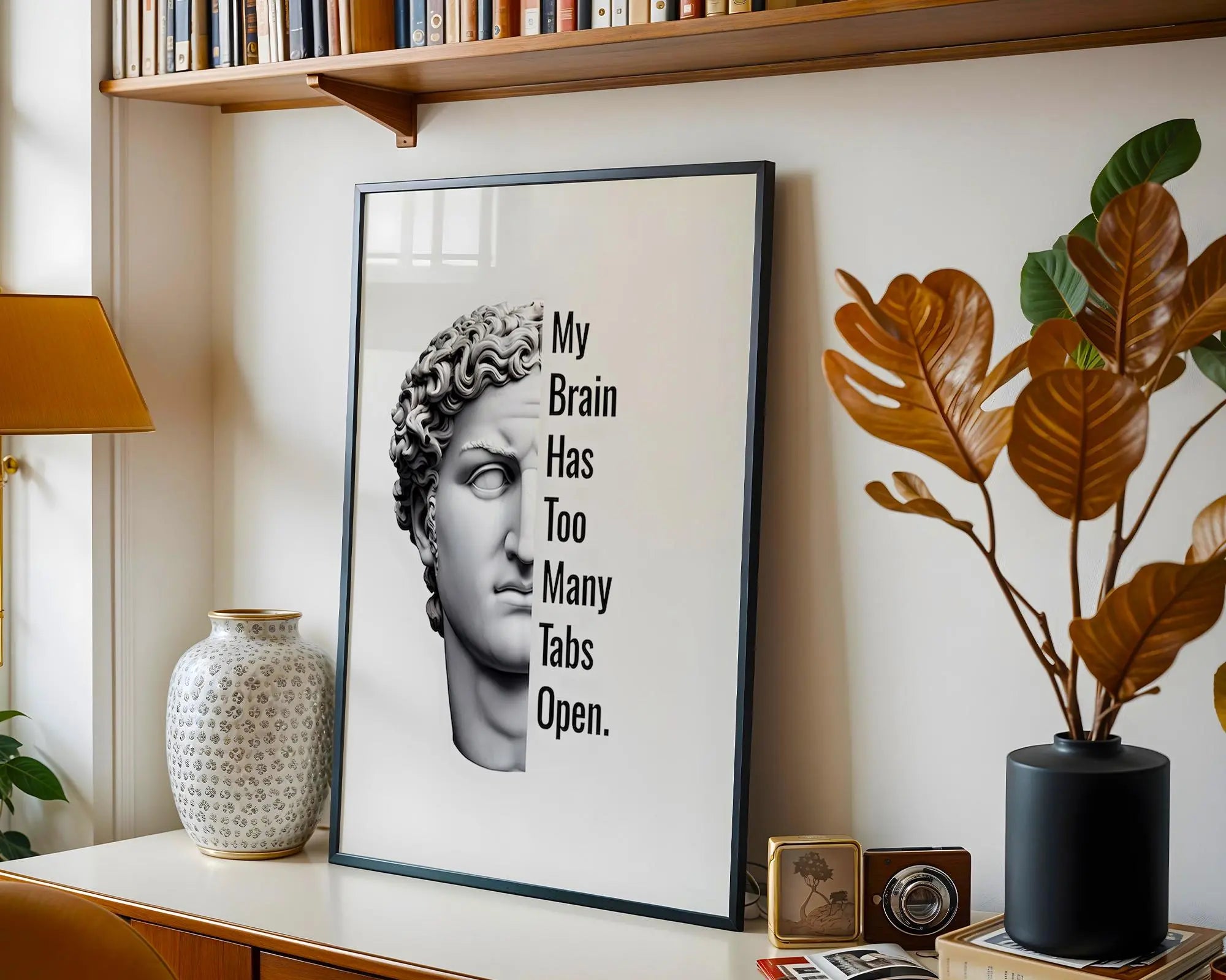 Funny Statue Print | My Brain Has Too Many Tabs, Office Humor wall art print, modern home decor, unframed artwork by Nomad & Nest