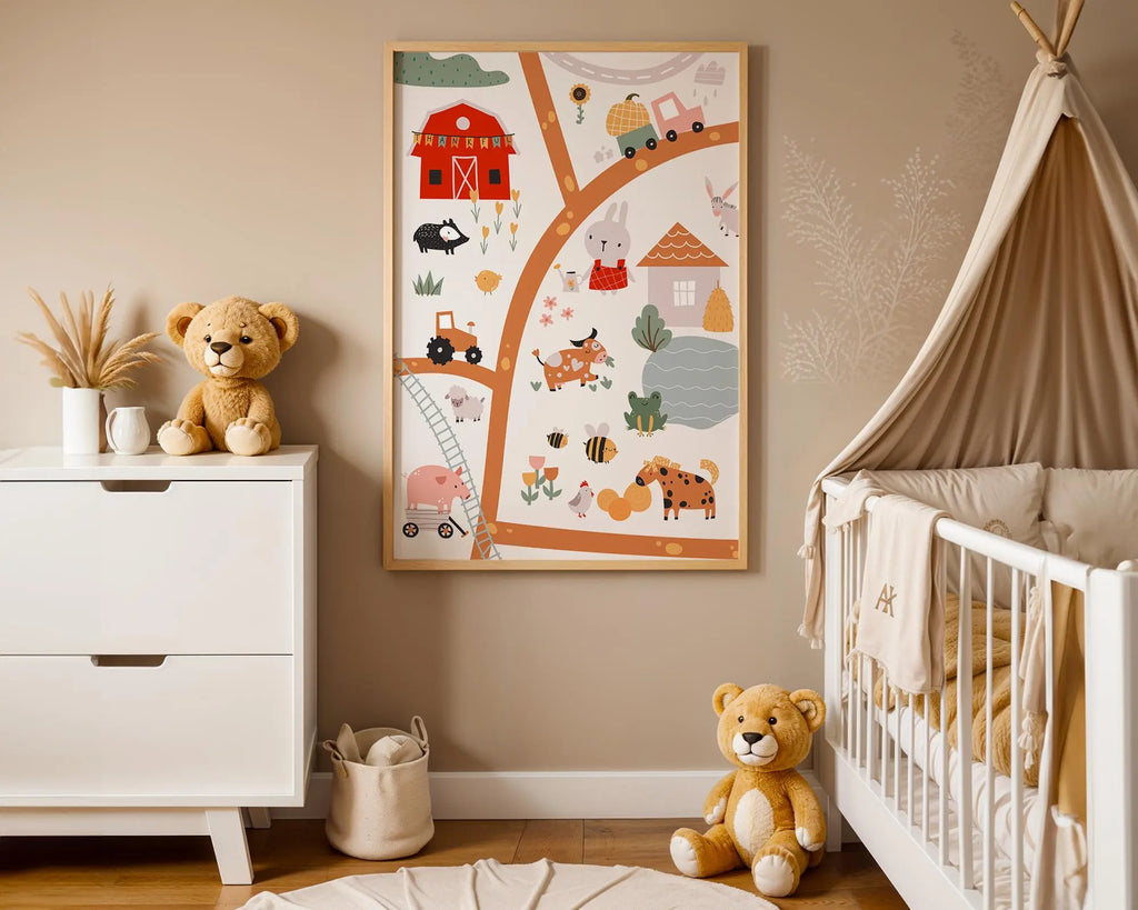 Playroom Ideas | Farm Animal Nursery Art Print | Playroom Countryside Decor wall art print, modern home decor, unframed artwork by Nomad & Nest