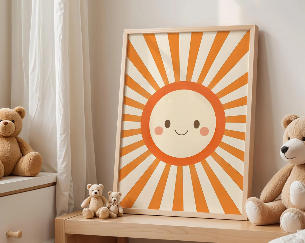 Playroom Ideas | Smiling Sun Nursery Wall Art | Retro Boho Sunshine Print wall art print, modern home decor, unframed artwork by Nomad & Nest