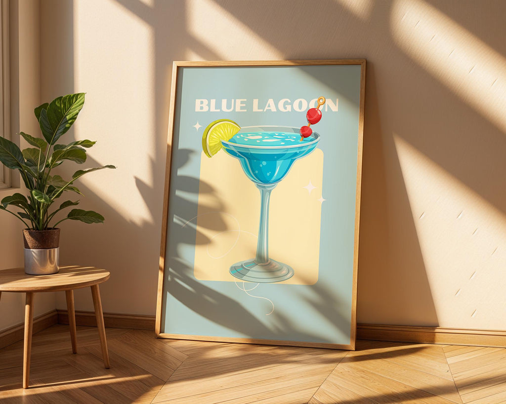Blue Lagoon Cocktail Art Print | Tropical Bar Decor wall art print, modern home decor, unframed artwork by Nomad & Nest