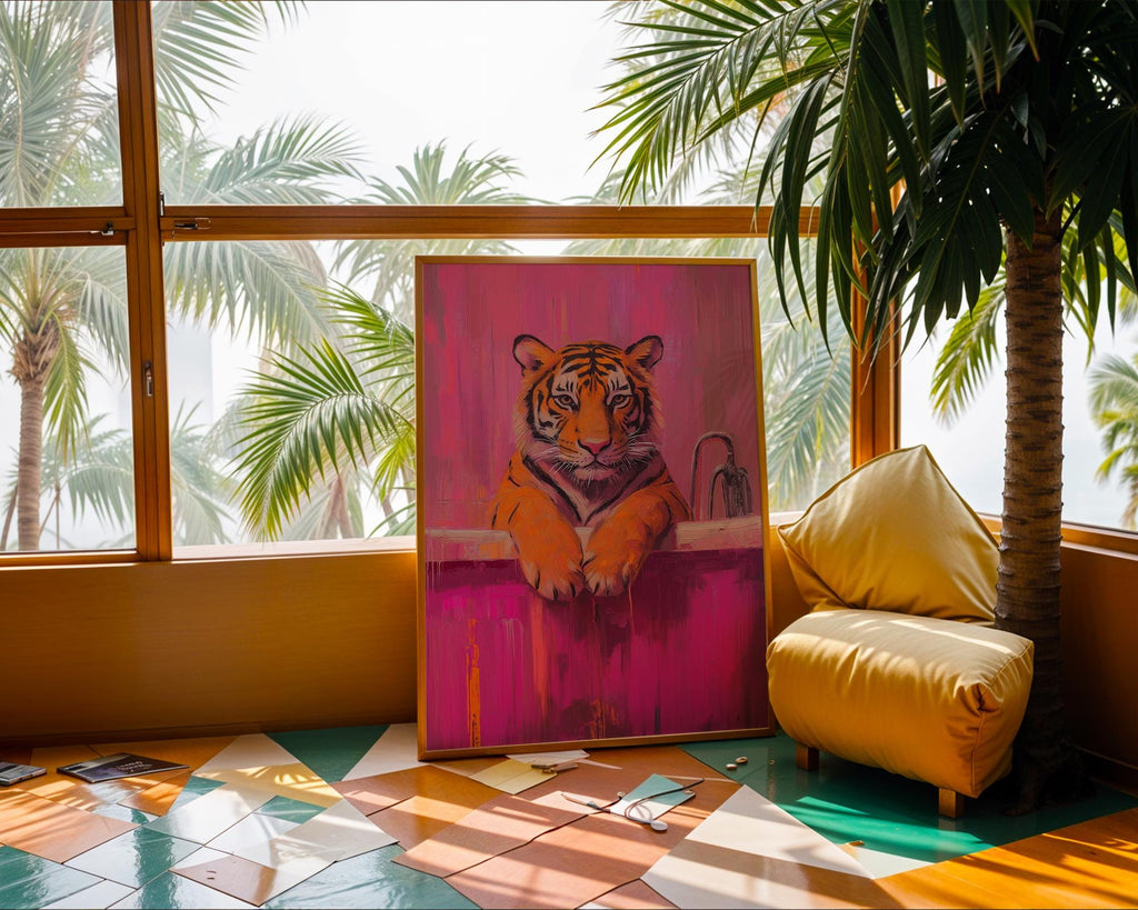 Tiger in Bathtub Print | Modern Maximalist Bathroom Wall Art wall art print, modern home decor, unframed artwork by Nomad & Nest