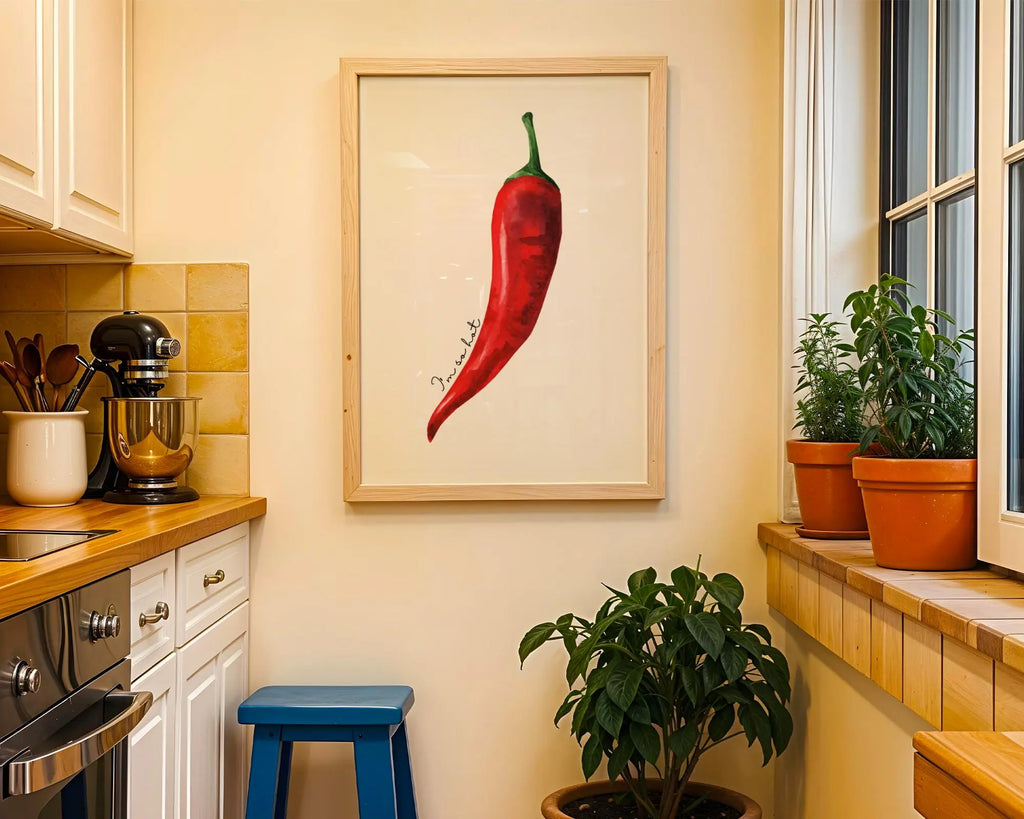 Red Chilli Pepper Print | Spicy Kitchen Wall Art, Food Lovers wall art print, modern home decor, unframed artwork by Nomad & Nest