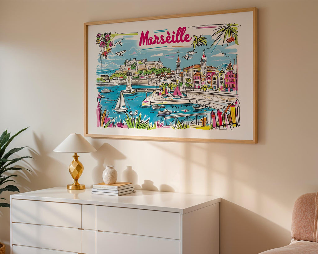 Marseille France Travel Poster | Colorful French Riviera Art Print wall art print, modern home decor, unframed artwork by Nomad & Nest