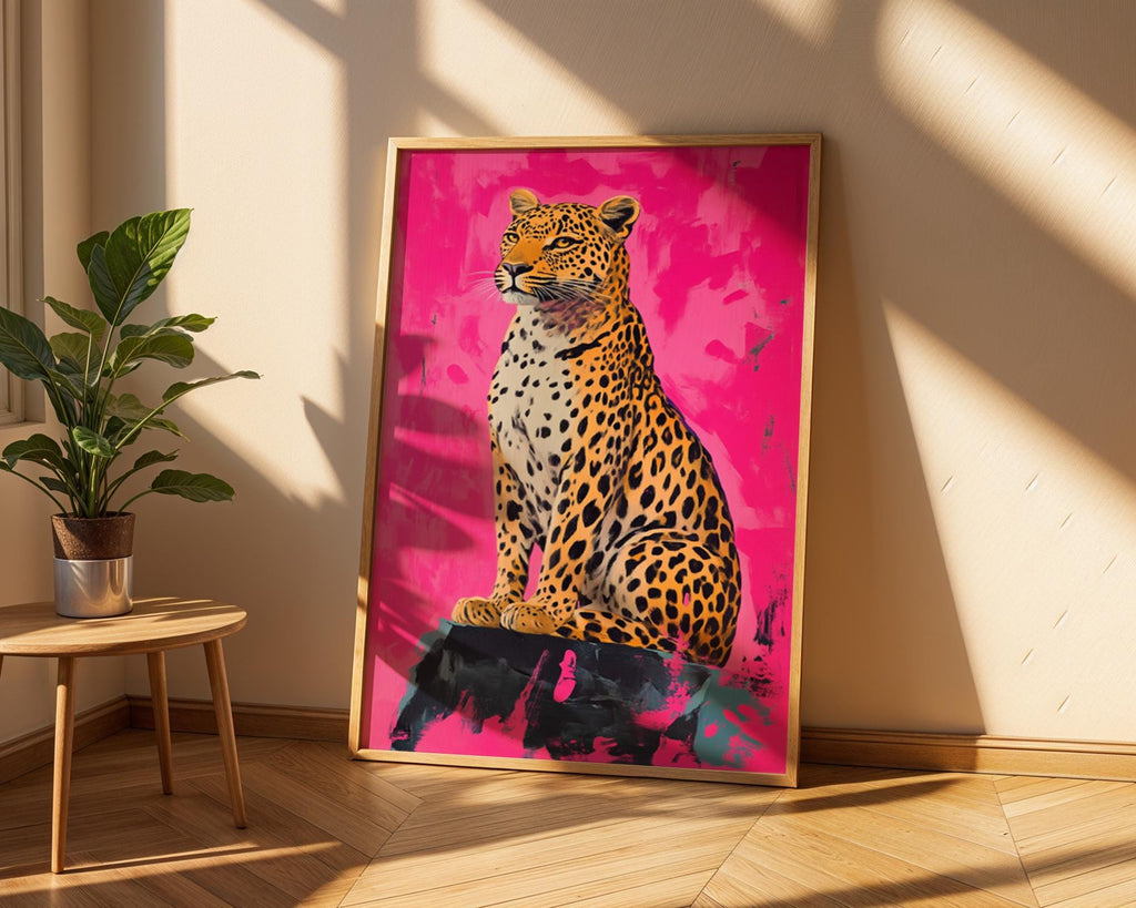 Pink Leopard Art Print | Modern Jungle Animal Poster wall art print, modern home decor, unframed artwork by Nomad & Nest