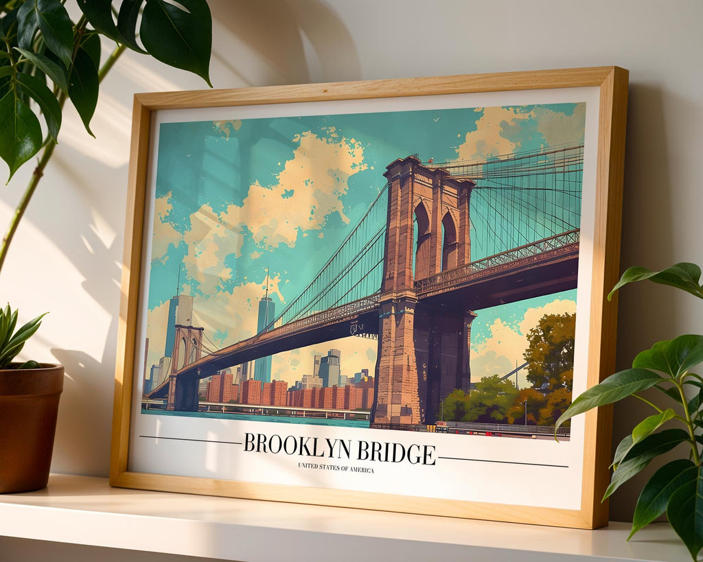 Brooklyn Bridge Art Print | Retro NYC Skyline Poster wall art print, modern home decor, unframed artwork by Nomad & Nest