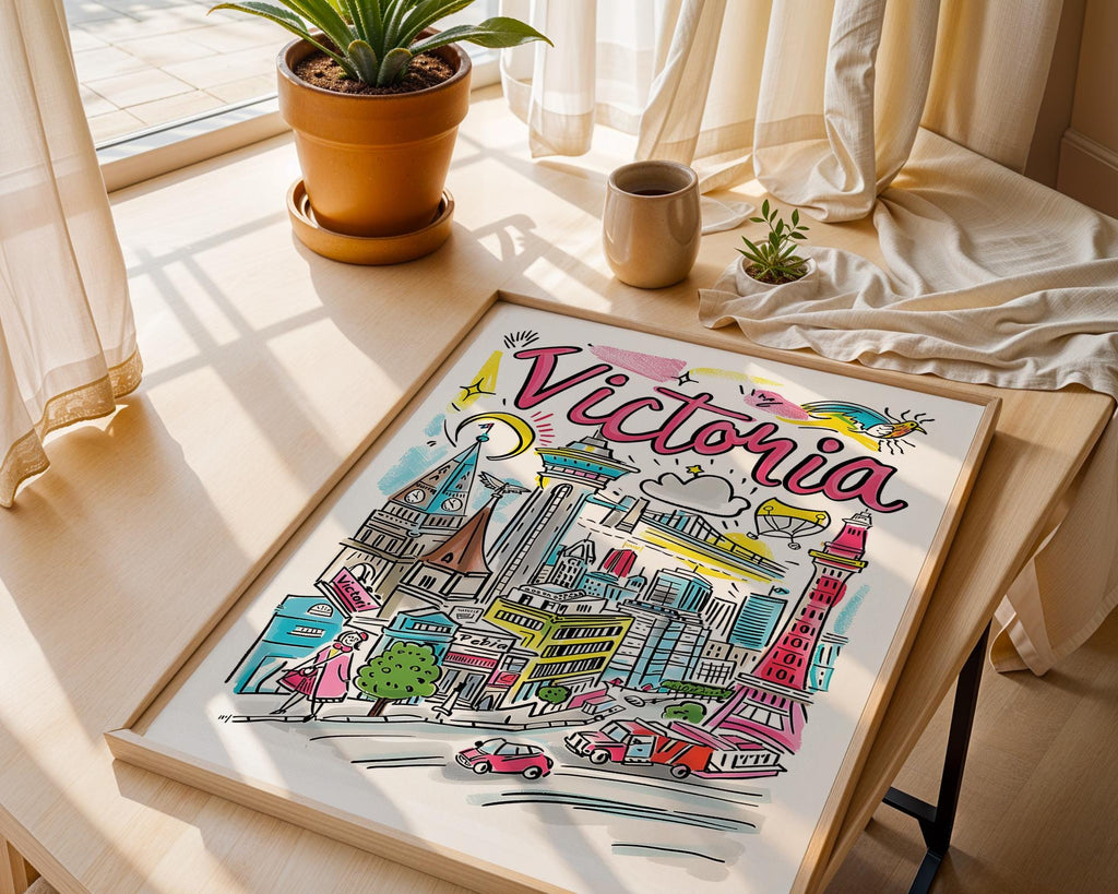 Victoria Canada Travel Poster | Colorful British Columbia Cityscape Art wall art print, modern home decor, unframed artwork by Nomad & Nest