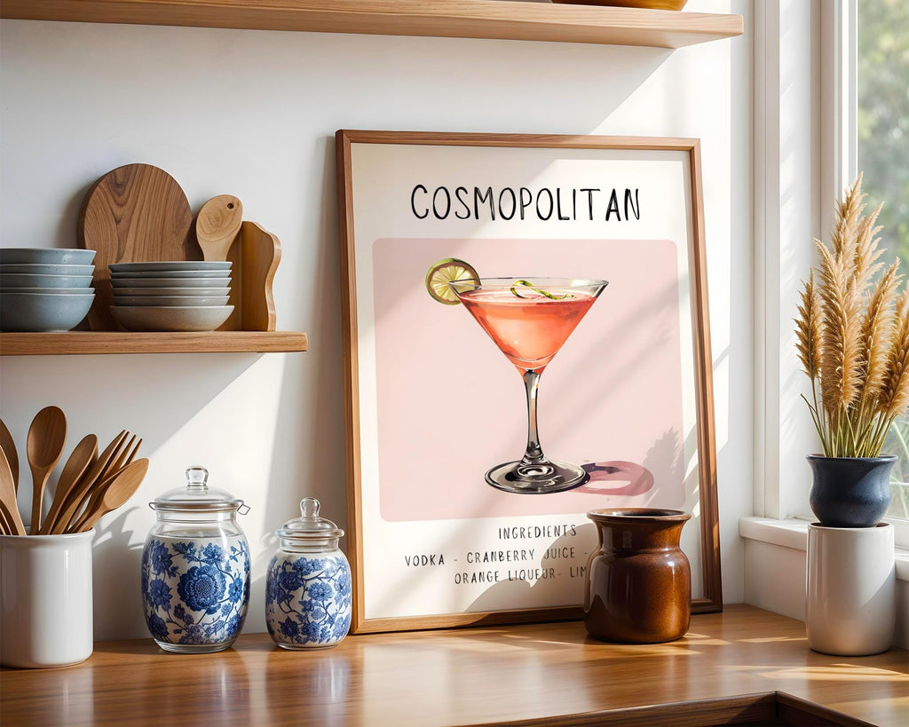 Cosmopolitan Cocktail Art Print | Minimalist Bar Cart Decor wall art print, modern home decor, unframed artwork by Nomad & Nest