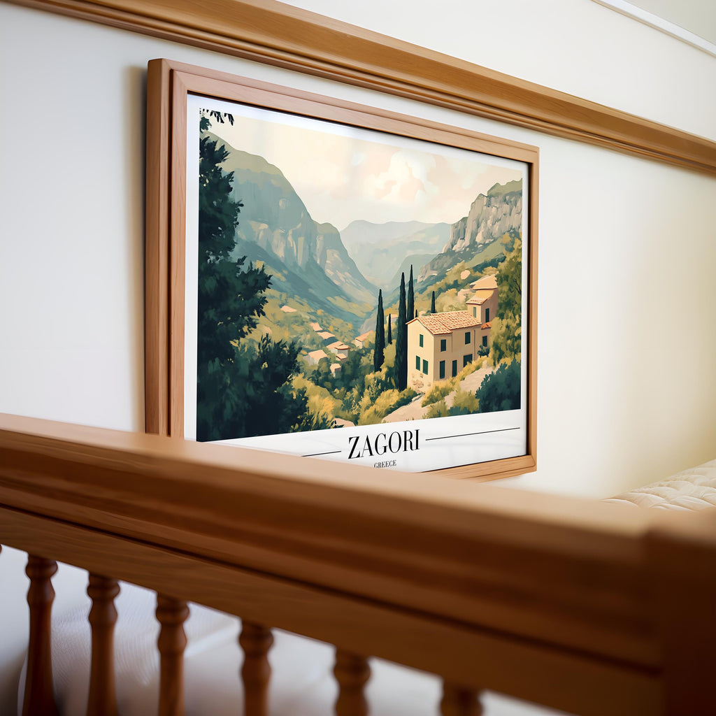 Zagori Greece Travel Poster | Rustic Mountain Village Art Print wall art print, modern home decor, unframed artwork by Nomad & Nest