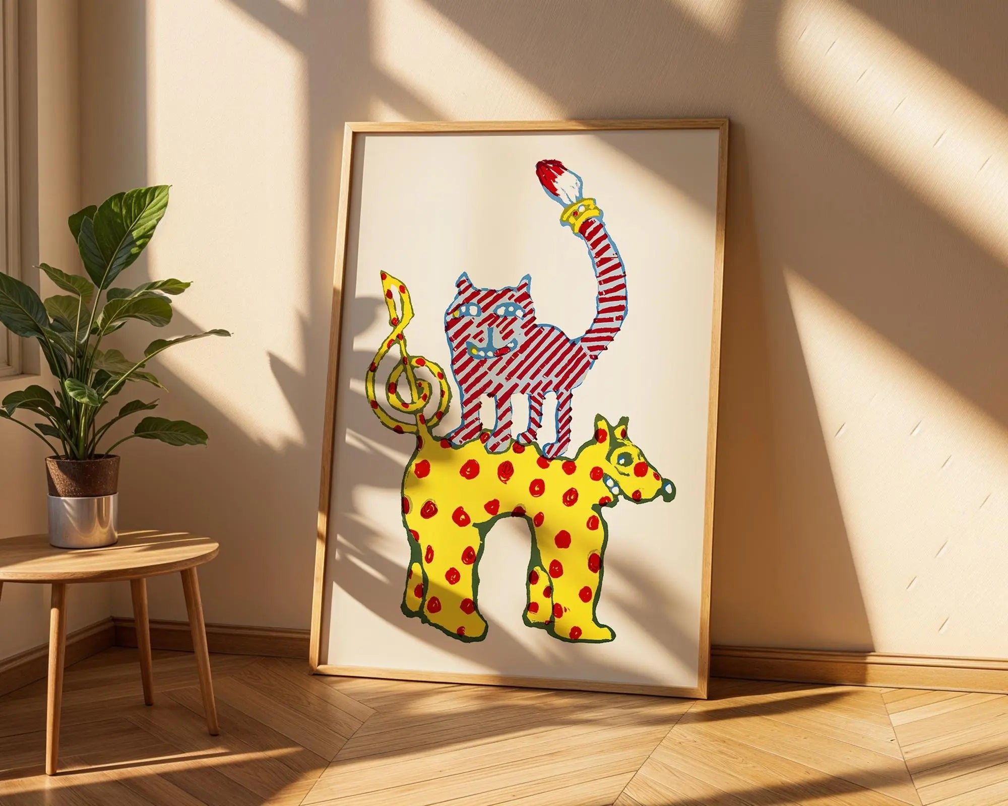 Whimsical Cat and Dog Art Print | Scandinavian Nursery Decor wall art print, modern home decor, unframed artwork by Nomad & Nest