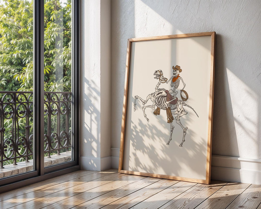 Skeleton Cowboy Print | Gothic Western Horse Rider Wall Art wall art print, modern home decor, unframed artwork by Nomad & Nest