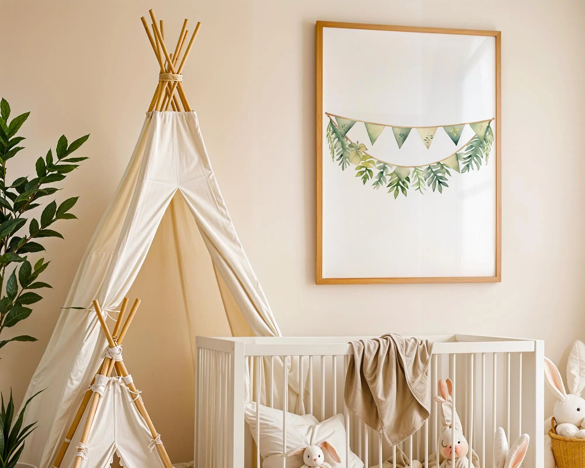 Playroom Ideas | Botanical Bunting Nursery Wall Art | Greenery Baby Decor wall art print, modern home decor, unframed artwork by Nomad & Nest