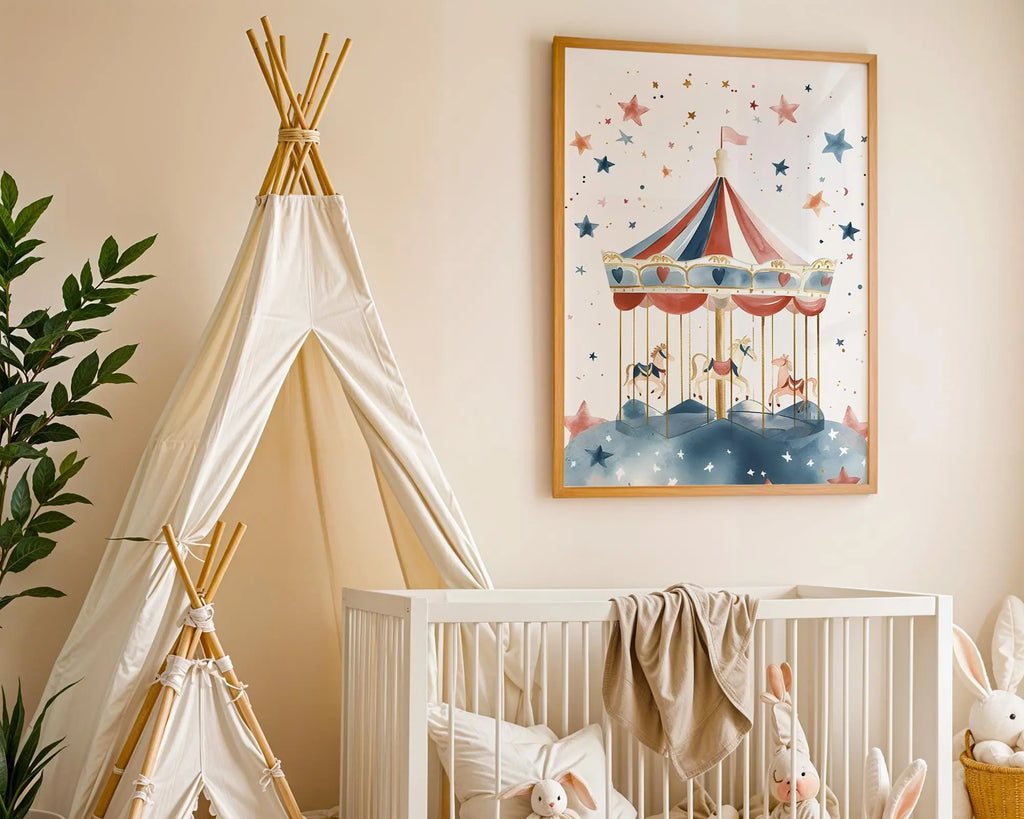 Playroom Ideas | Vintage Carousel Nursery Art | Storybook Circus Print wall art print, modern home decor, unframed artwork by Nomad & Nest