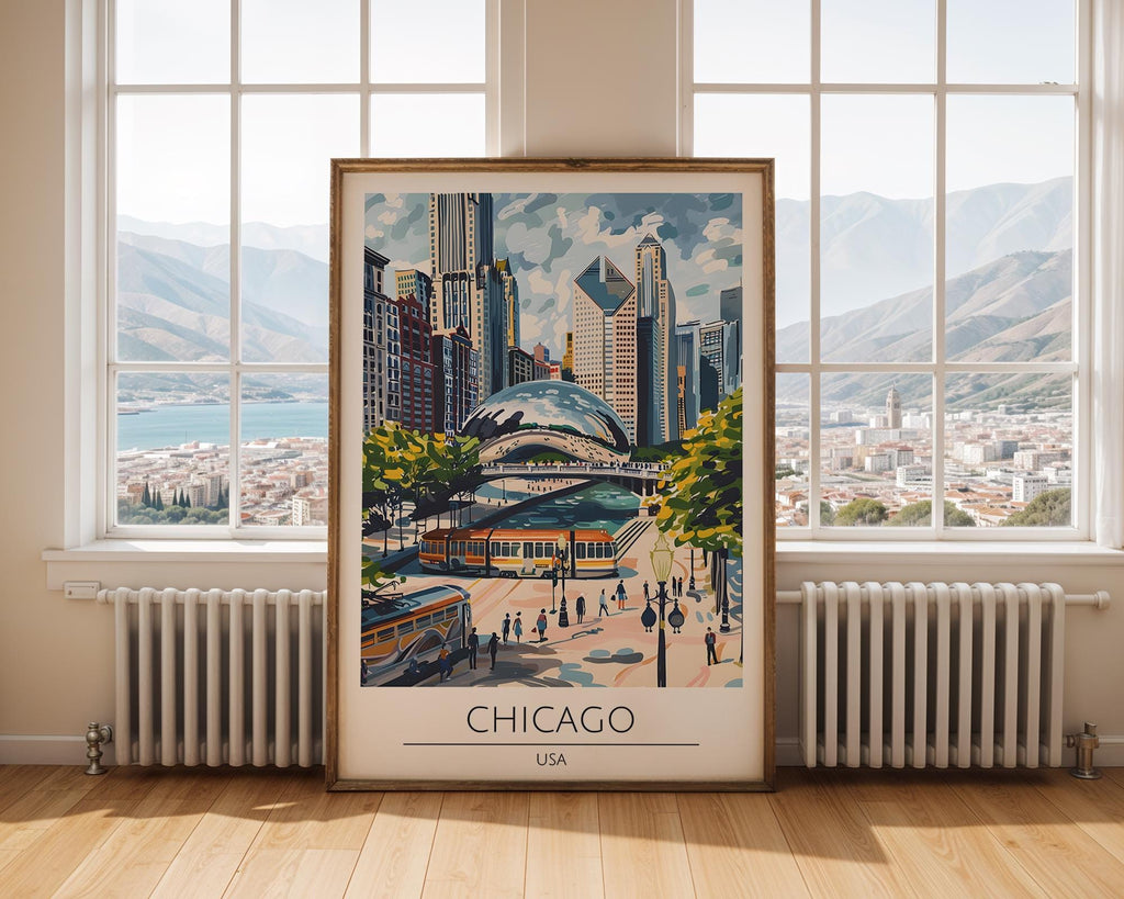 Chicago Travel Poster | Cloud Gate, Urban USA Art Print wall art print, modern home decor, unframed artwork by Nomad & Nest