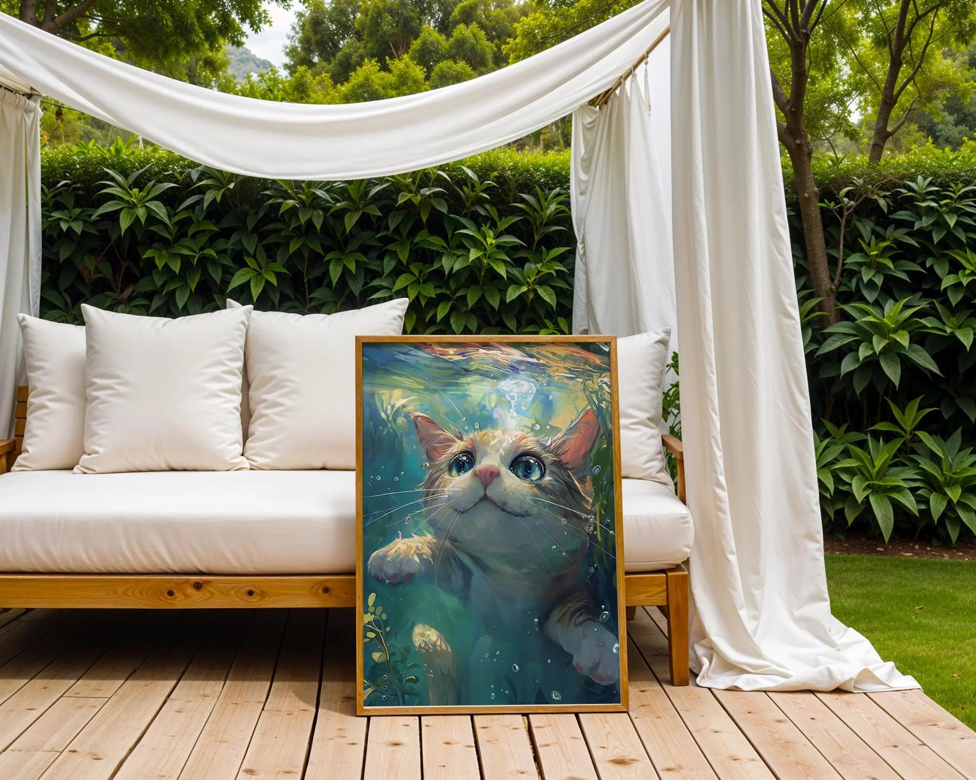 Whimsical Cat Print | Underwater Kitten Wall Art wall art print, modern home decor, unframed artwork by Nomad & Nest