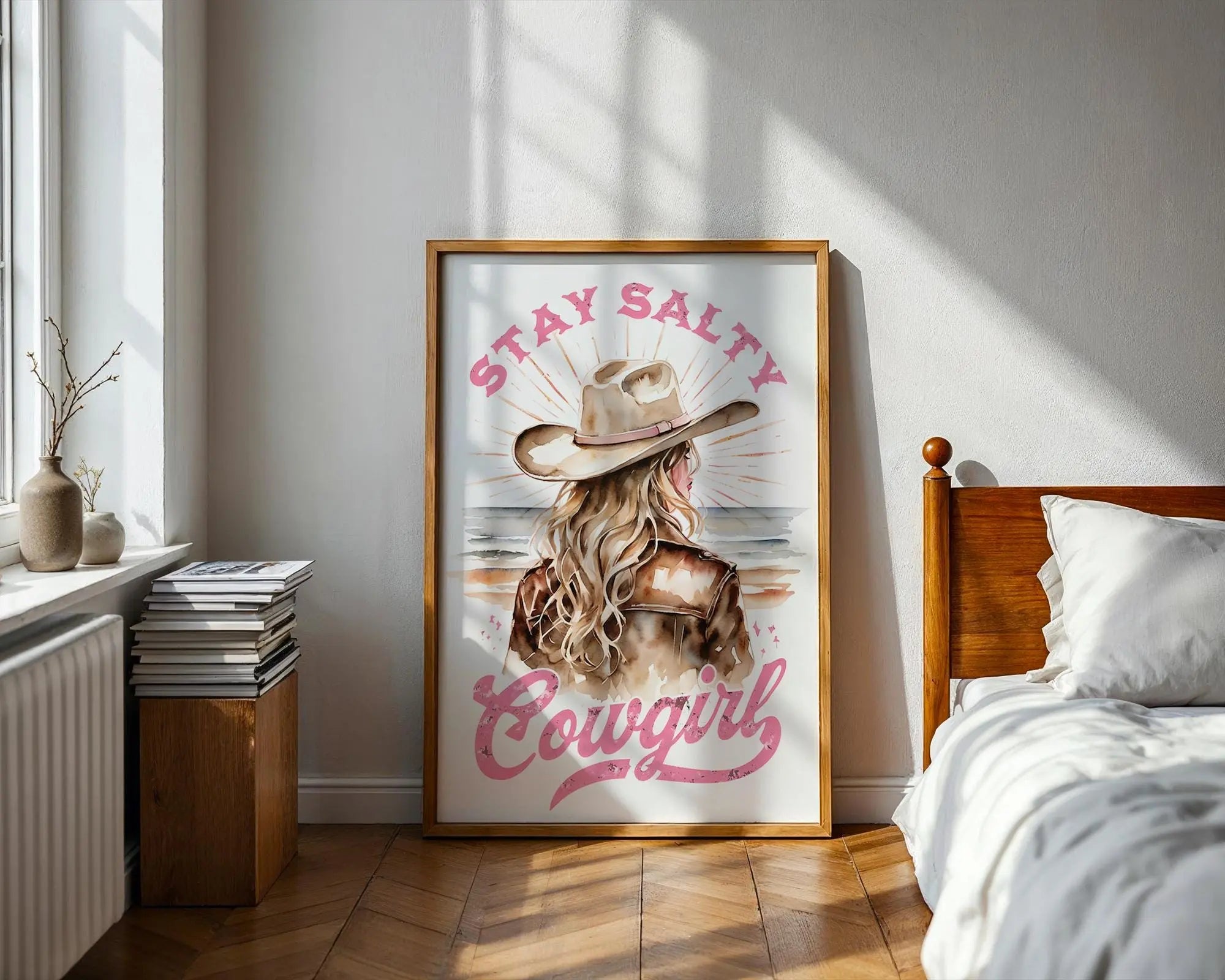 Stay Salty Cowgirl Art Print | Western Coastal Illustration wall art print, modern home decor, unframed artwork by Nomad & Nest