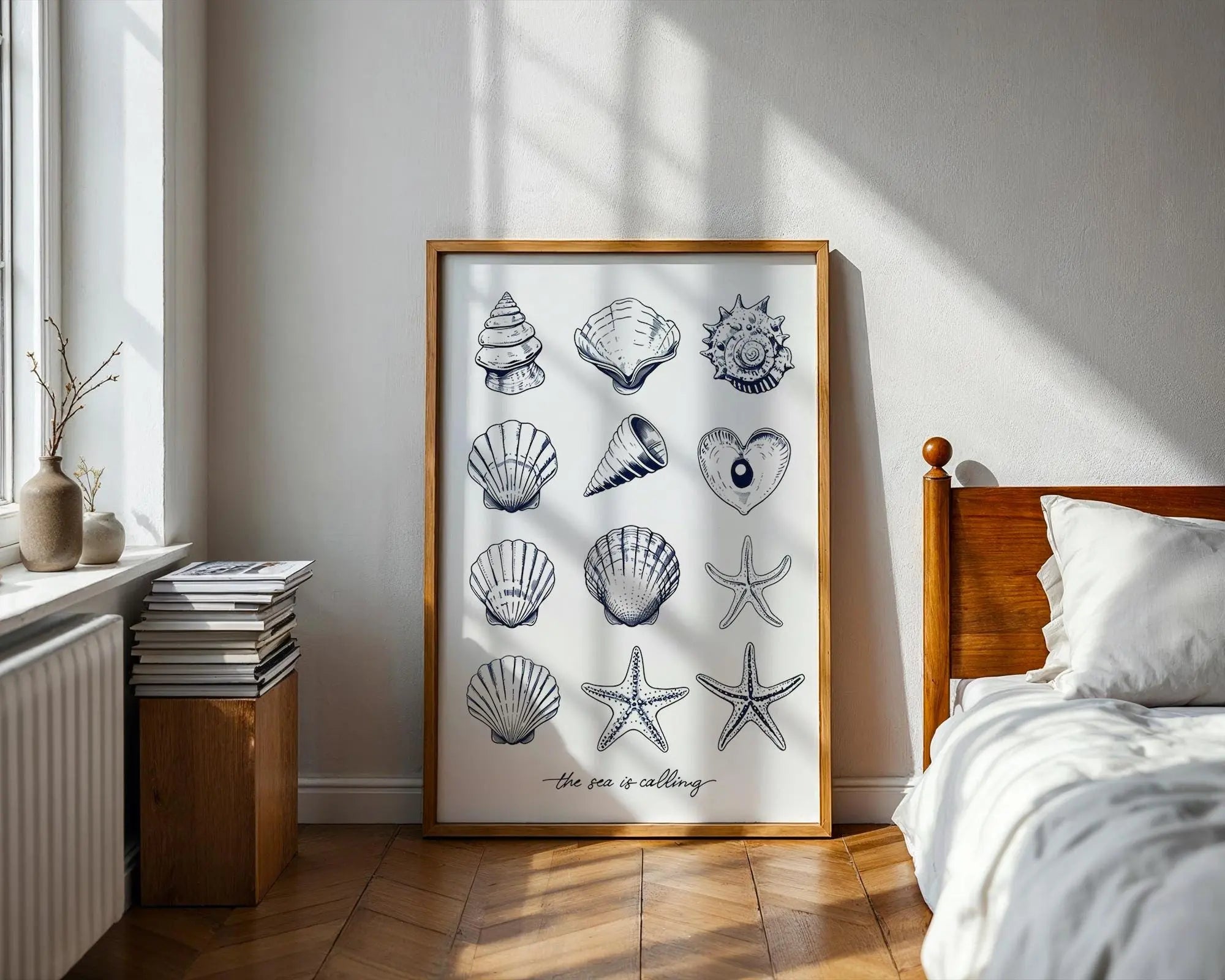 Positive Emotion | The Sea Is Calling Shell Wall Art | Coastal Line Illustration | Minimal Beach Decor wall art print, modern home decor, unframed artwork by Nomad & Nest