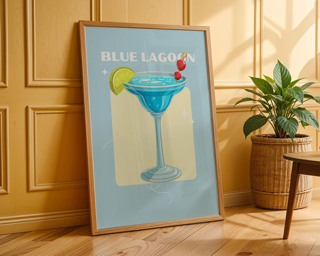 Blue Lagoon Cocktail Art Print | Tropical Bar Decor wall art print, modern home decor, unframed artwork by Nomad & Nest