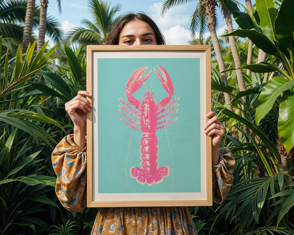 Pink Lobster Print | Coastal Kitchen, Nautical Wall Art wall art print, modern home decor, unframed artwork by Nomad & Nest