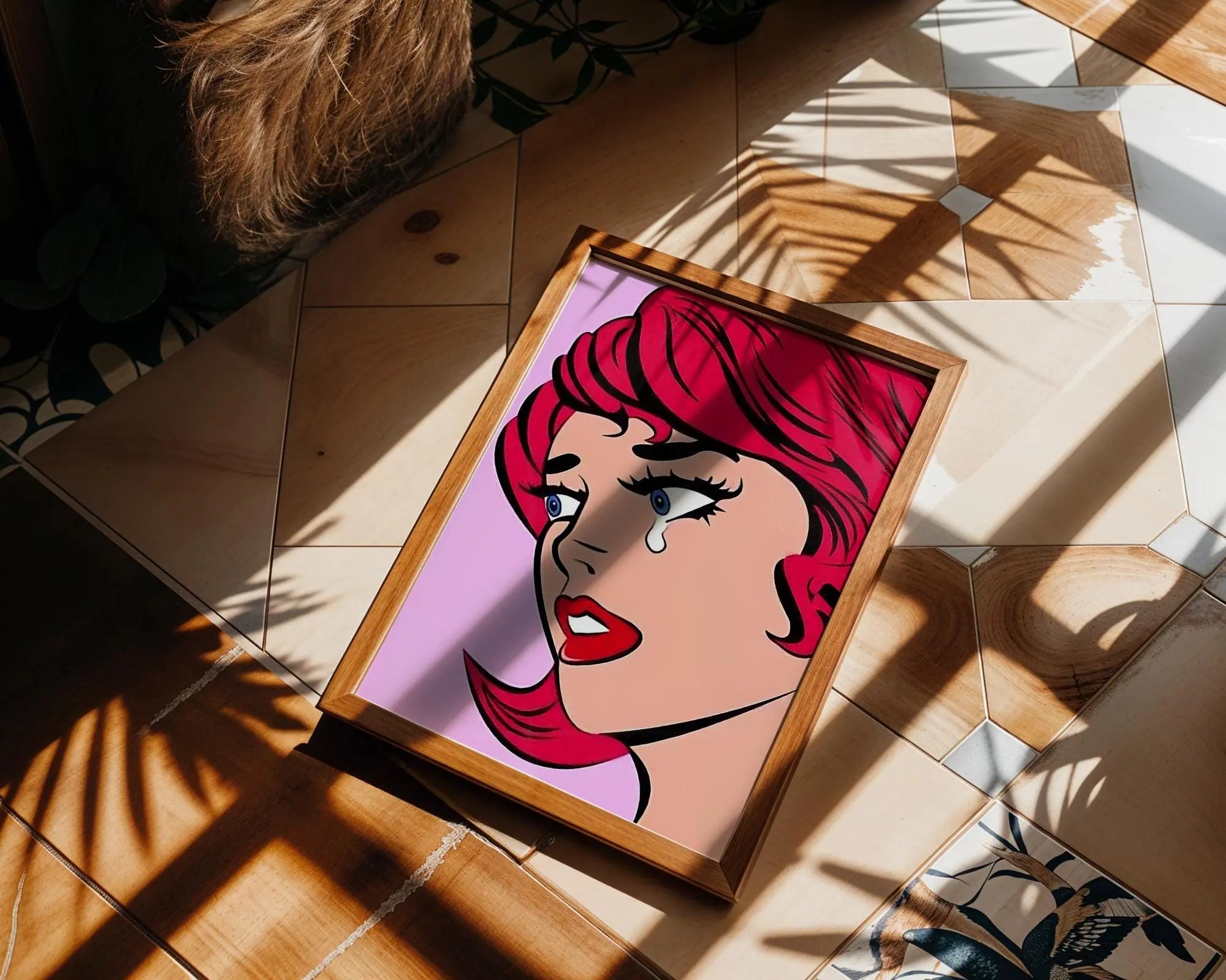 Modern Pop Art | Crying Woman  Print | Retro Comic, Pink Hair wall art print, modern home decor, unframed artwork by Nomad & Nest