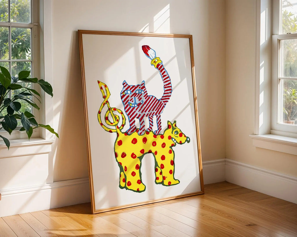 Whimsical Cat and Dog Art Print | Scandinavian Nursery Decor wall art print, modern home decor, unframed artwork by Nomad & Nest