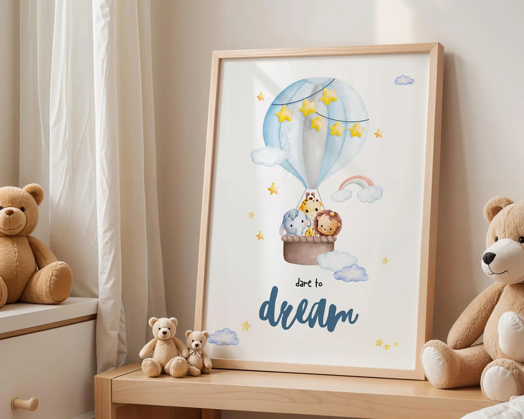 Playroom Ideas | Safari Balloon Nursery Art | Dream Big Baby Wall Print wall art print, modern home decor, unframed artwork by Nomad & Nest