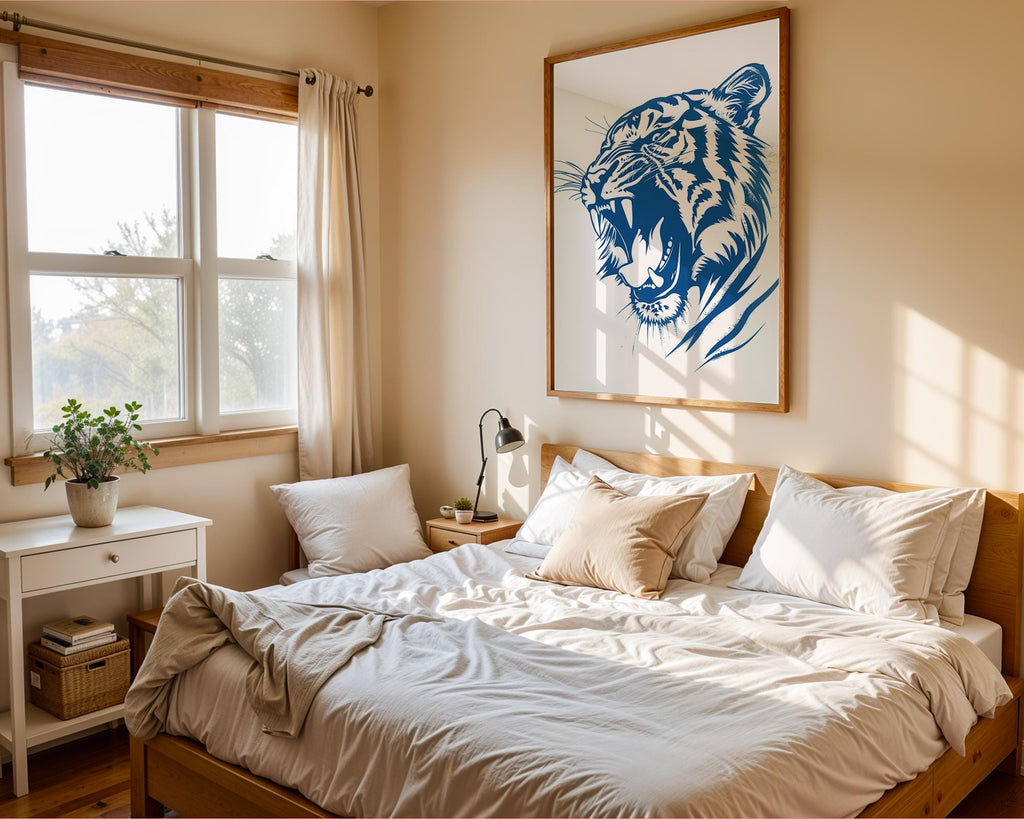 Deep Blue Roaring Tiger Print, Bold Animal Poster wall art print, modern home decor, unframed artwork by Nomad & Nest