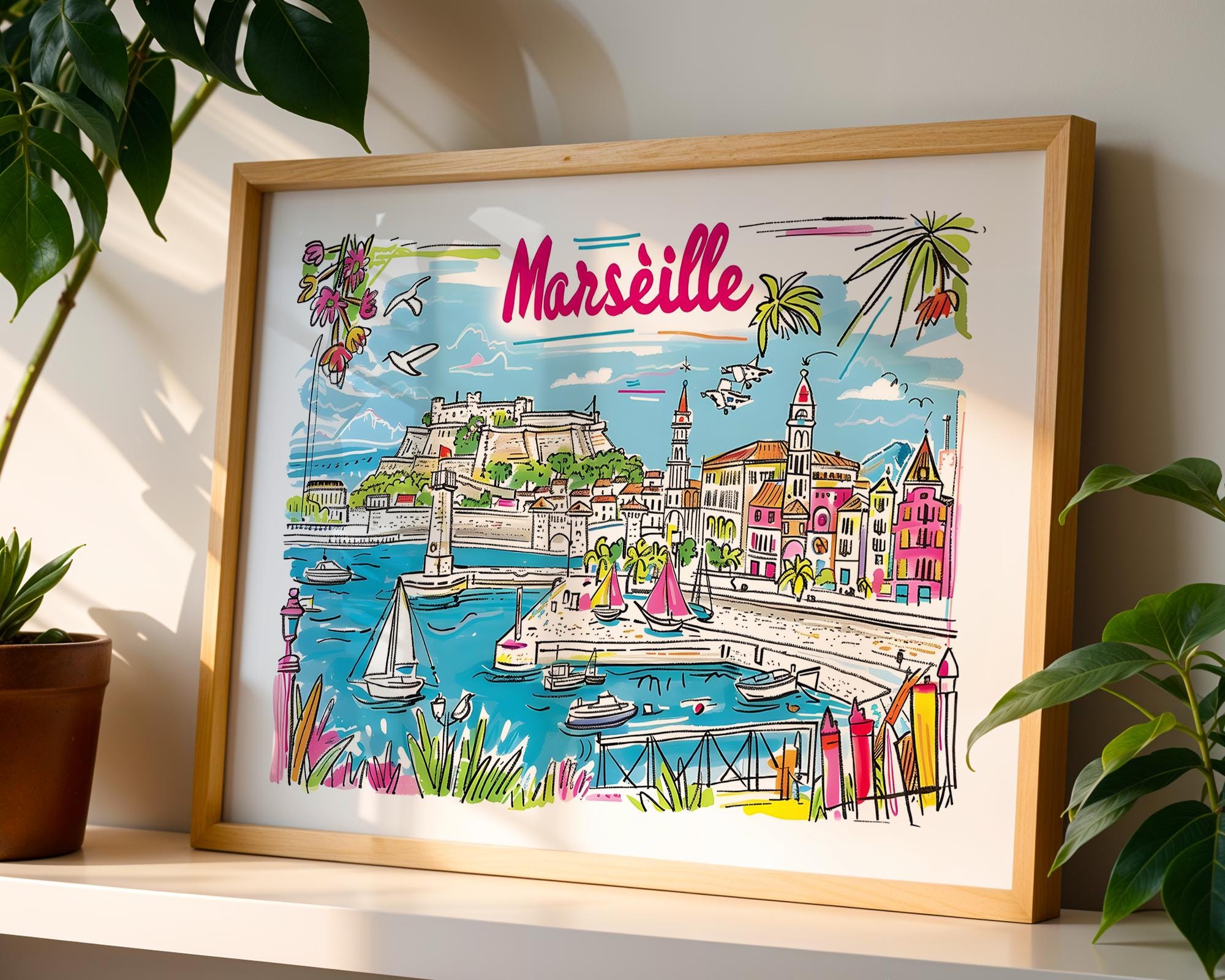 Marseille France Travel Poster | Colorful French Riviera Art Print wall art print, modern home decor, unframed artwork by Nomad & Nest