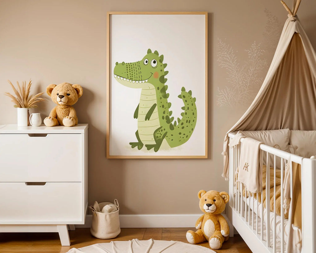 Playroom Ideas | Smiling Crocodile Nursery Wall Art | Jungle Animal Decor wall art print, modern home decor, unframed artwork by Nomad & Nest