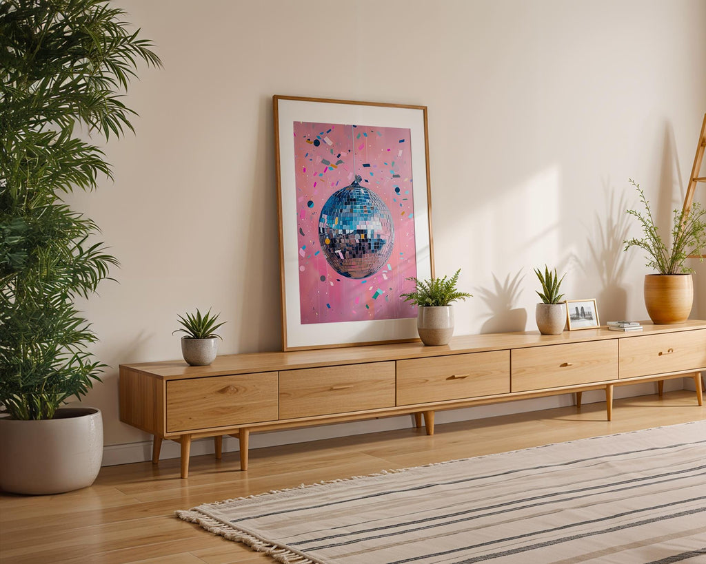 Modern Pop Art | Pink Disco Ball  Print | Retro Glam Home Decor wall art print, modern home decor, unframed artwork by Nomad & Nest