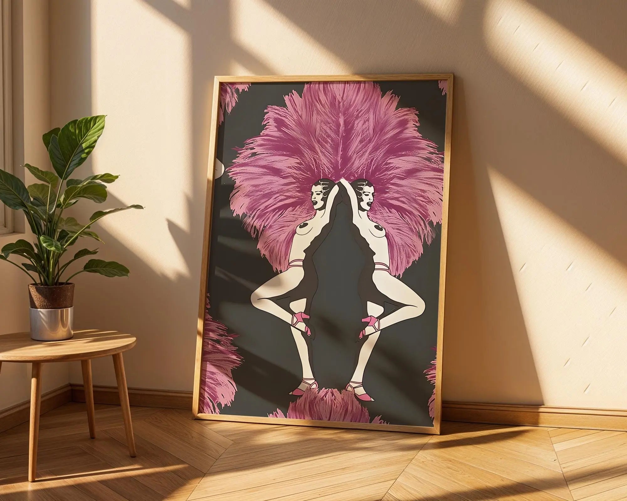 Art Deco Showgirl Print | Vintage Burlesque Illustration, Pink Feathers wall art print, modern home decor, unframed artwork by Nomad & Nest