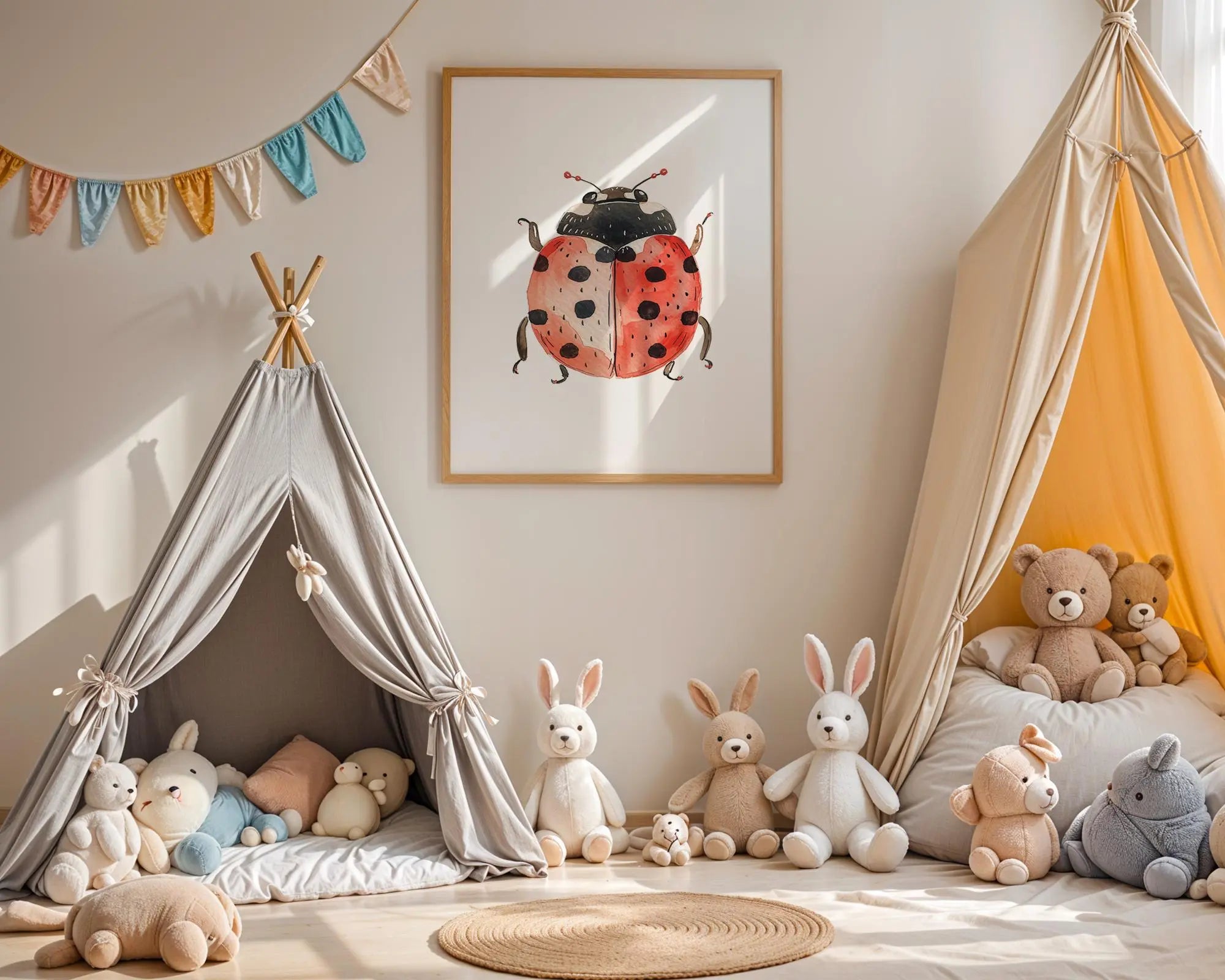 Playroom Ideas | Ladybug Nursery Wall Art | Red Beetle Insect Baby Decor wall art print, modern home decor, unframed artwork by Nomad & Nest