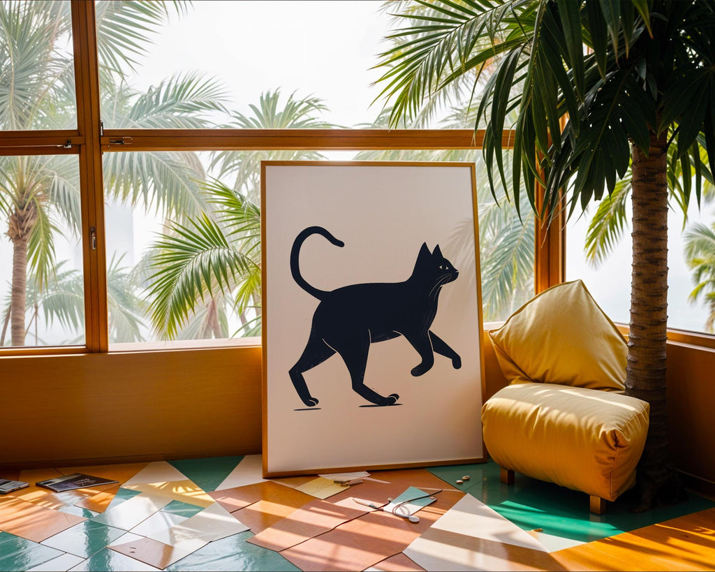 Stylish Black Cat Art Print, Minimalist Home Decor wall art print, modern home decor, unframed artwork by Nomad & Nest