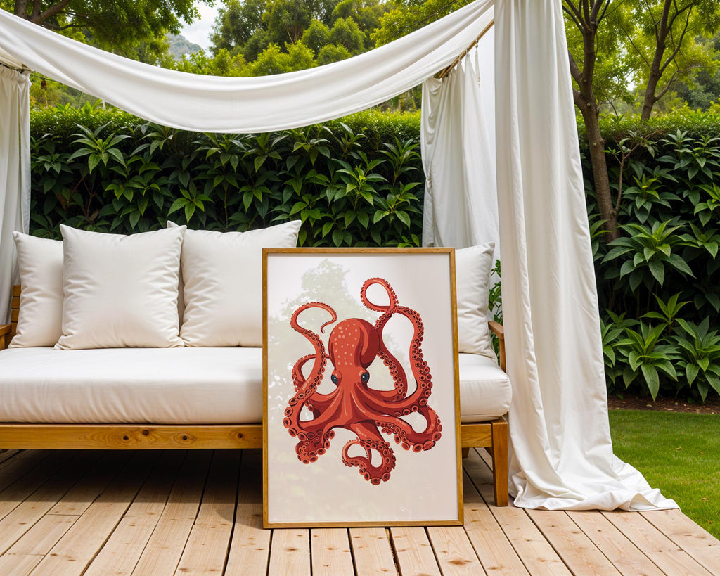 Orange Octopus Art Print | Modern Marine Nursery Decor wall art print, modern home decor, unframed artwork by Nomad & Nest