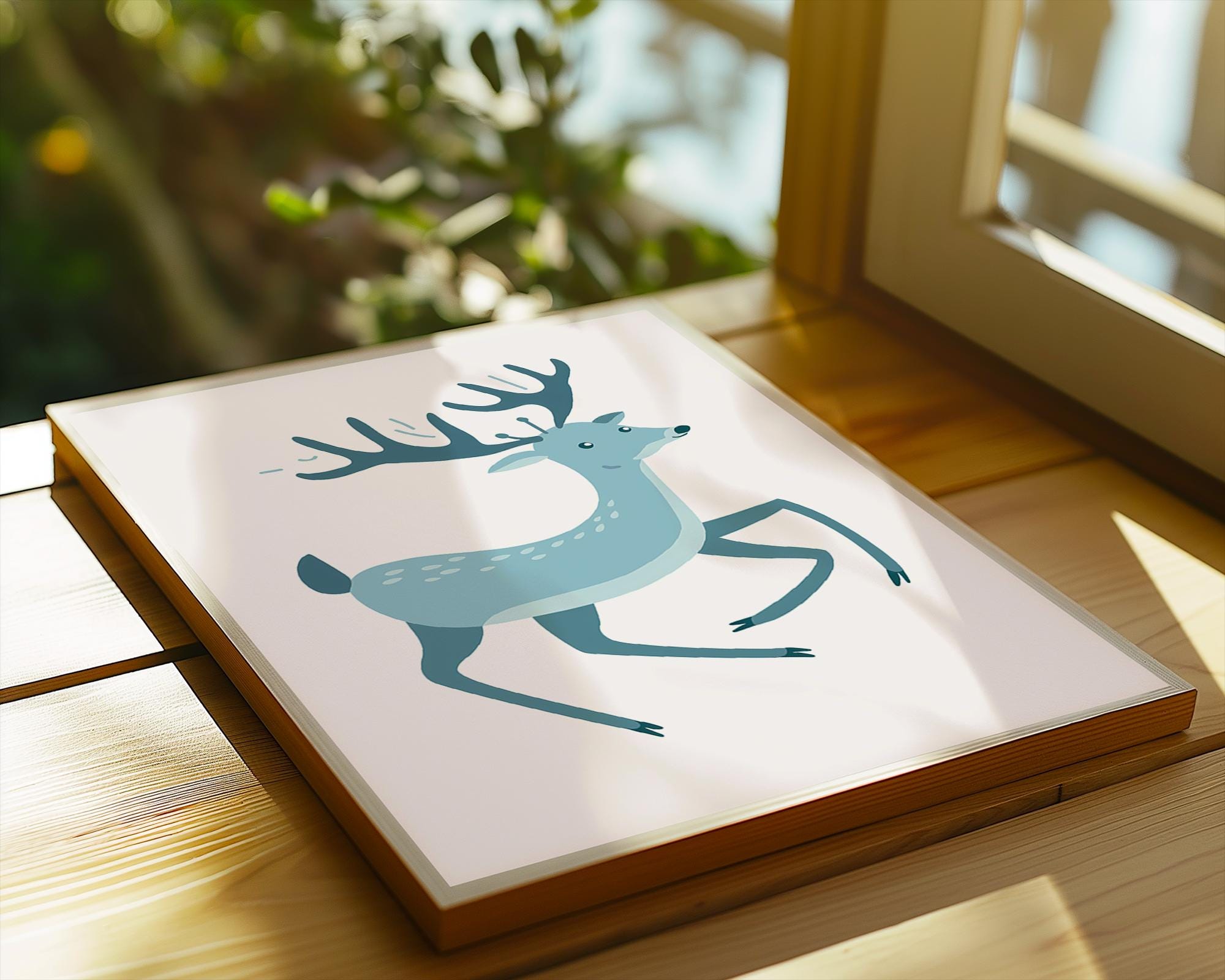 Blue Deer Fawn Print, Whimsical Nursery Art, Modern Woodland Decor wall art print, modern home decor, unframed artwork by Nomad & Nest