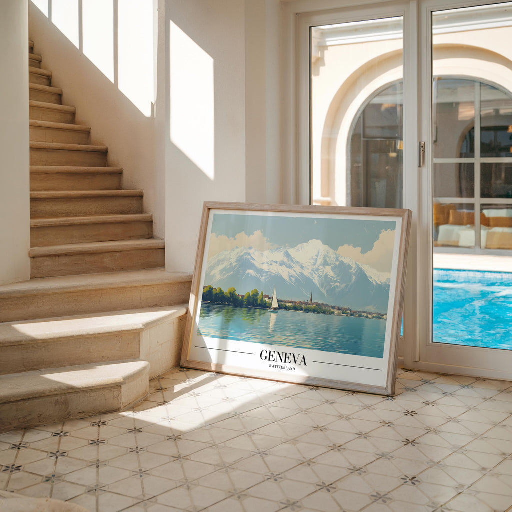 Lake Geneva Vintage Travel Poster | Snowy Alps Art Print wall art print, modern home decor, unframed artwork by Nomad & Nest