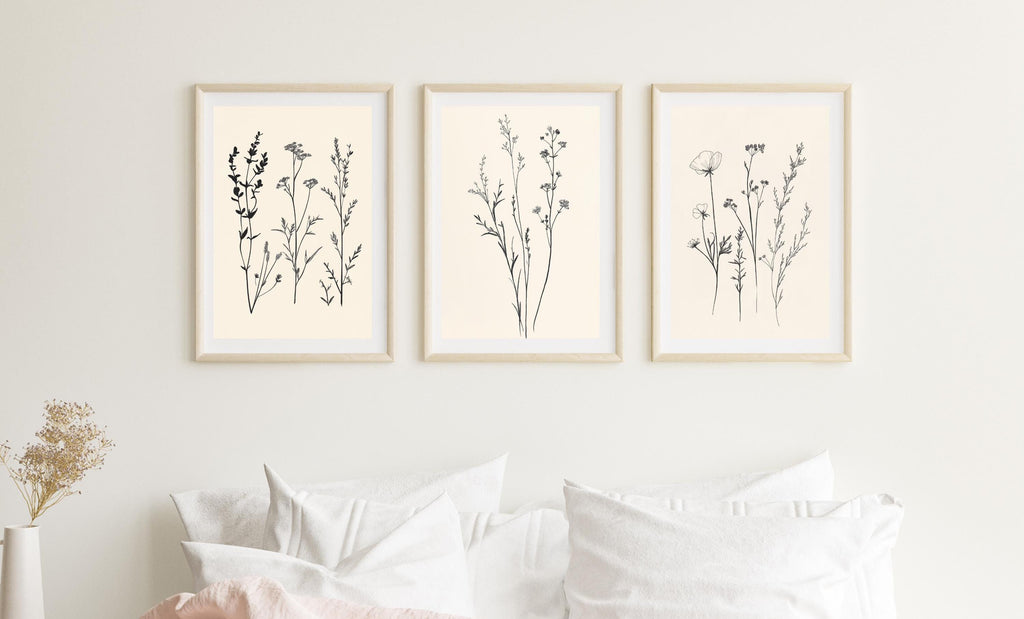Botanical Line Art Prints Set | Black & White Wildflower Decor wall art print, modern home decor, unframed artwork by Nomad & Nest