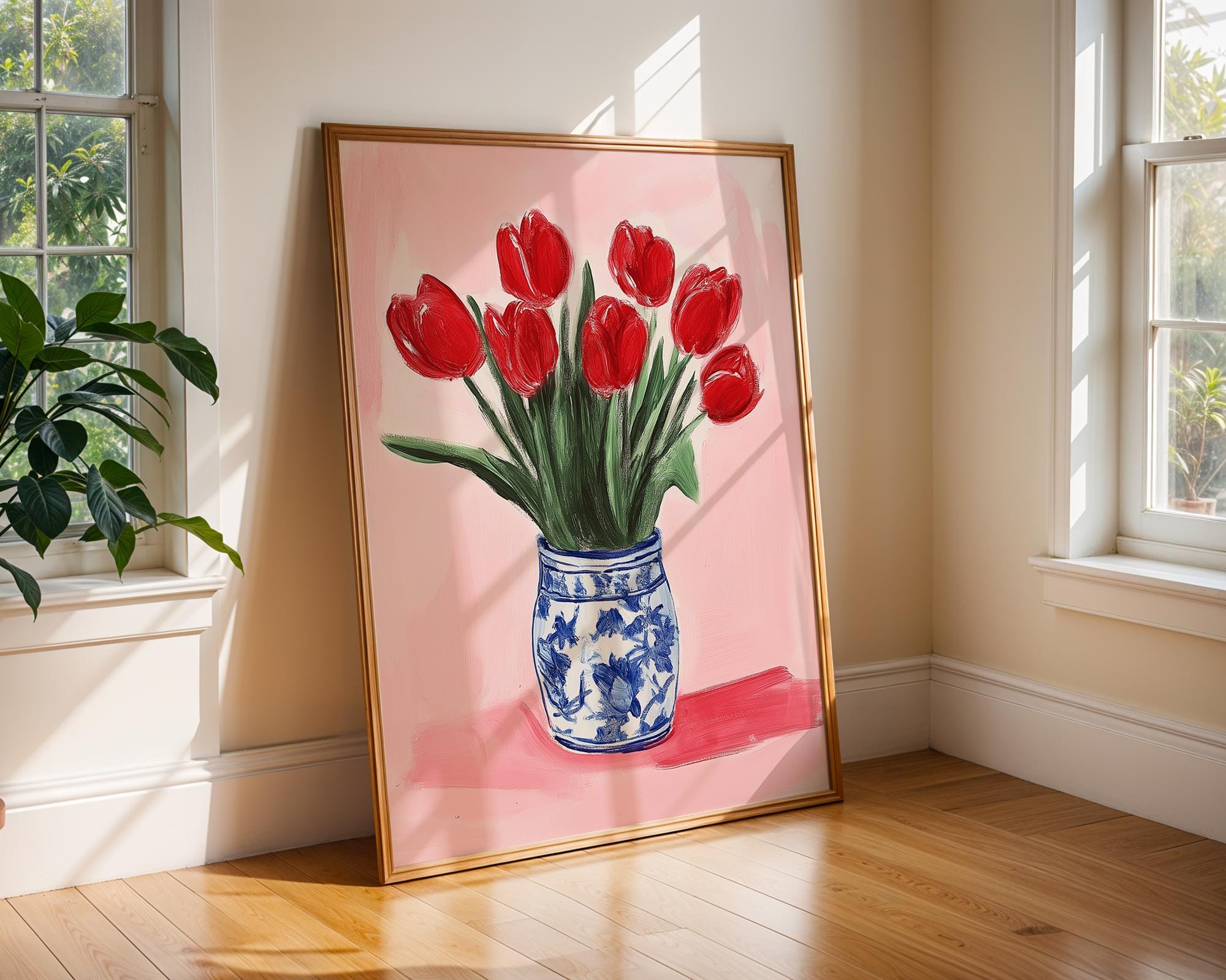 Red Tulips Print | Chinoiserie Vase, Floral Kitchen Art wall art print, modern home decor, unframed artwork by Nomad & Nest