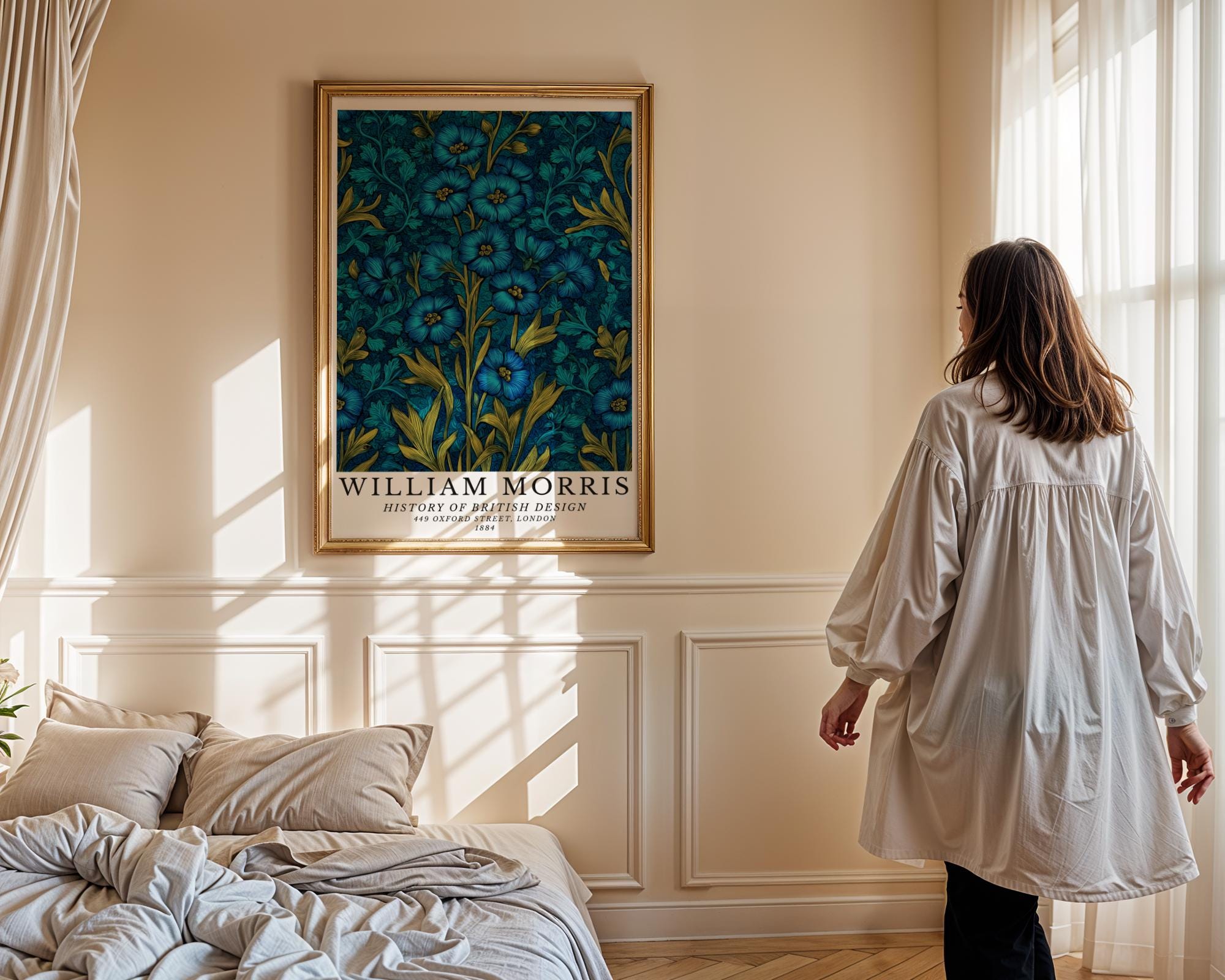William Morris Print Inspired Floral Art  • Teal Blue Botanical Poster wall art print, modern home decor, unframed artwork by Nomad & Nest