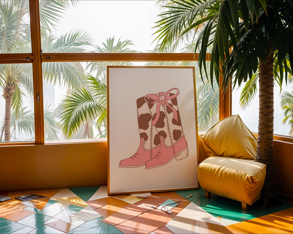 Pink Cowgirl Boots Print | Girly Western Wall Art wall art print, modern home decor, unframed artwork by Nomad & Nest