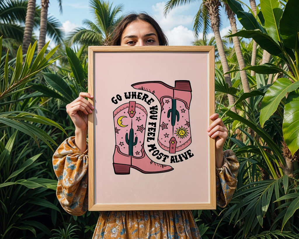 Pink Cowboy Boots Art Print | Retro Western Decor wall art print, modern home decor, unframed artwork by Nomad & Nest