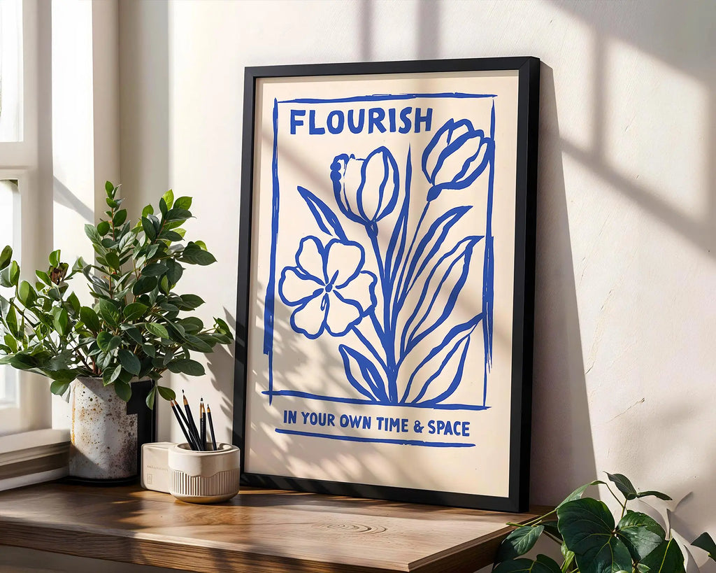 Blue Botanical Line Art Print – Modern Floral Wall Decor wall art print, modern home decor, unframed artwork by Nomad & Nest