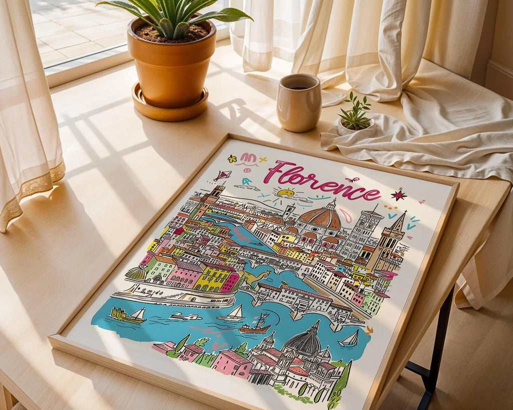 Florence Italy Art Print | Colorful Ponte Vecchio Travel Poster wall art print, modern home decor, unframed artwork by Nomad & Nest