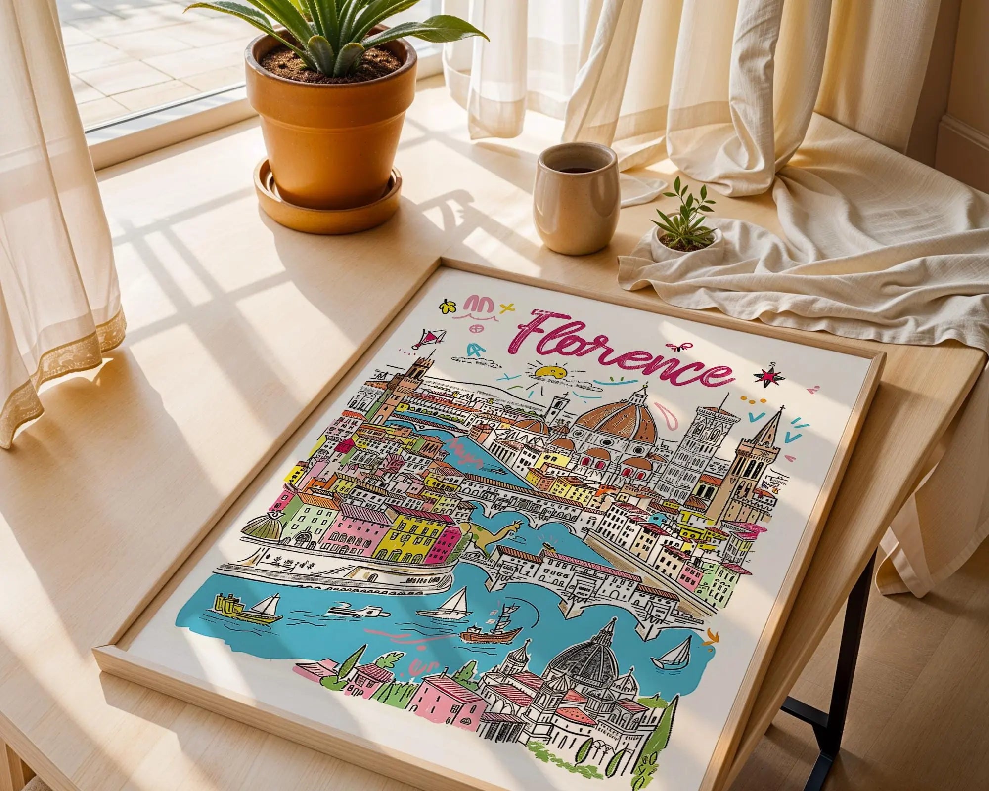 Florence Italy Art Print | Colorful Ponte Vecchio Travel Poster wall art print, modern home decor, unframed artwork by Nomad & Nest