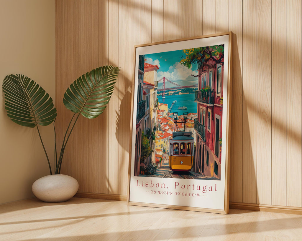 Lisbon Tram Travel Poster – Vintage Portugal Cityscape Art Print wall art print, modern home decor, unframed artwork by Nomad & Nest