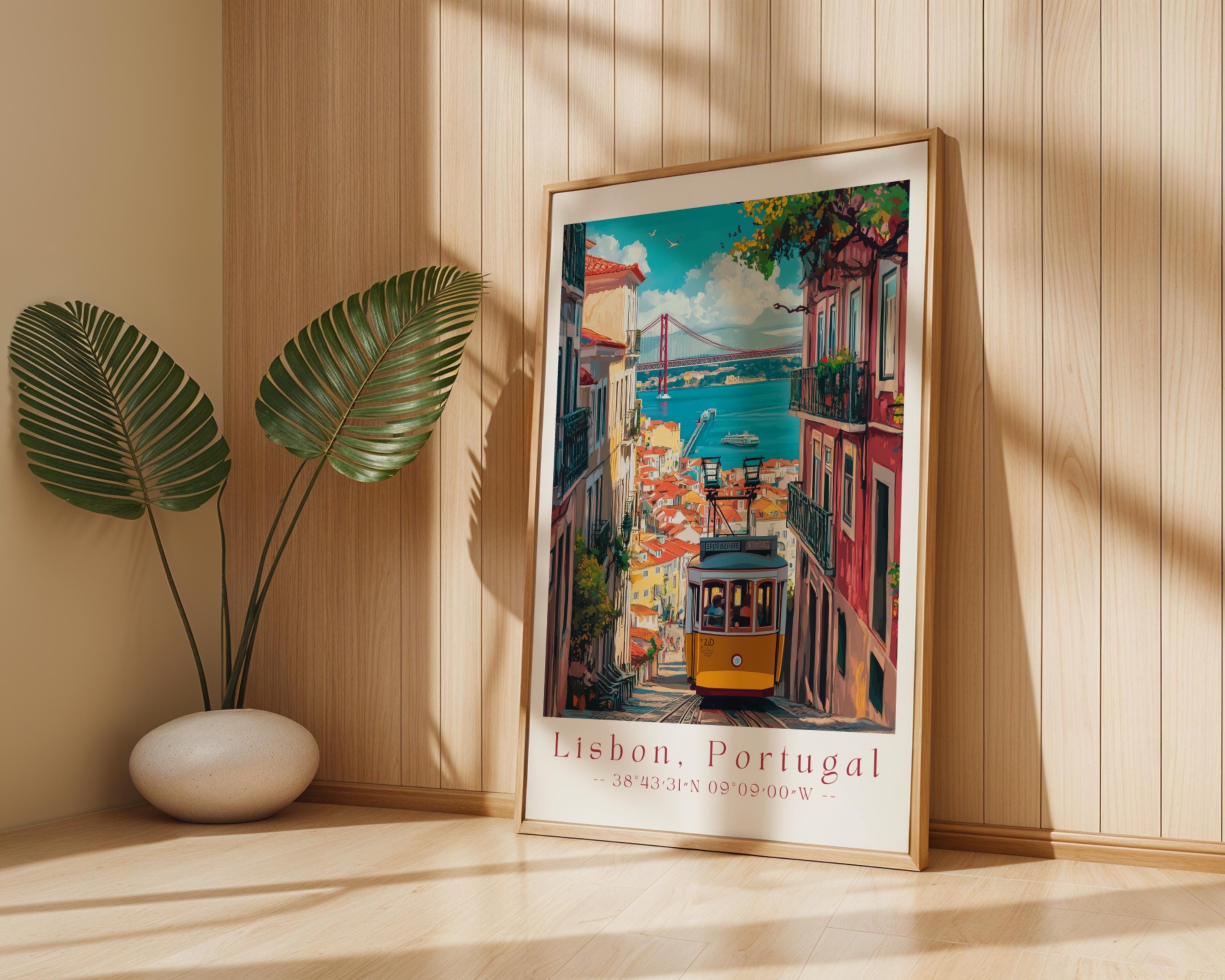 Lisbon Tram Travel Poster – Vintage Portugal Cityscape Art Print wall art print, modern home decor, unframed artwork by Nomad & Nest