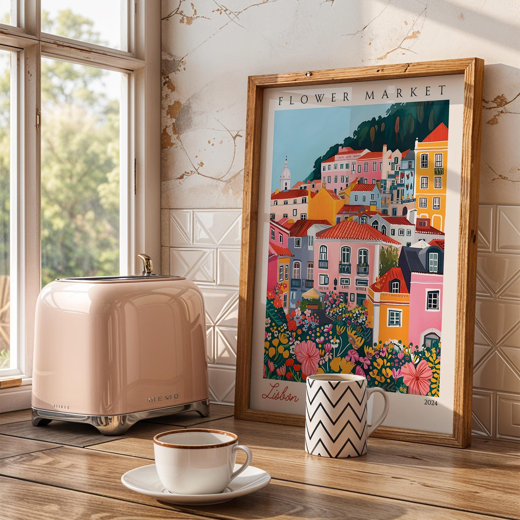 Lisbon Flower Market Art Print | Colorful Portugal Travel Poster wall art print, modern home decor, unframed artwork by Nomad & Nest